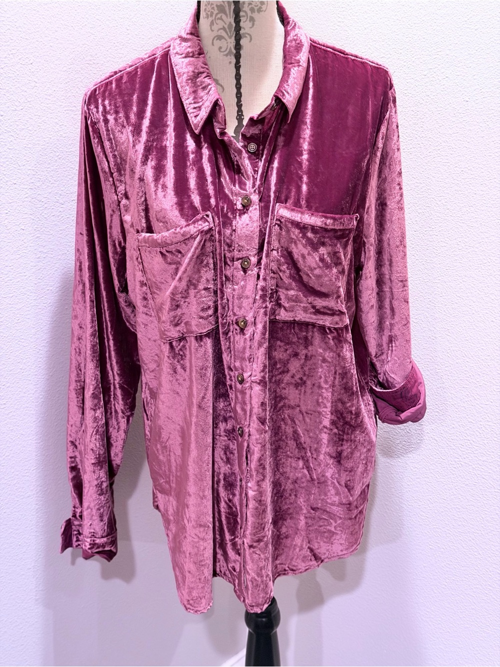 Pilcro Anthropologie Hadley Velvet Relaxed Buttondown Shirt, Vivid Plum Purple